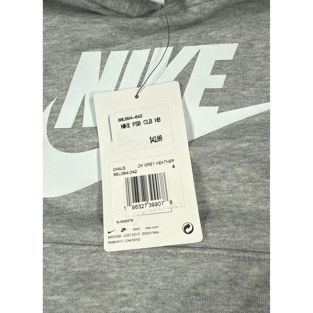 Nike Boy's Size 4 XS Heather Gray Fleece Hoodie NWT